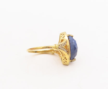 925 Sterling Silver Vintage Ring Gold Plated Sapphire & Diamonds  Sz 8  RG29775