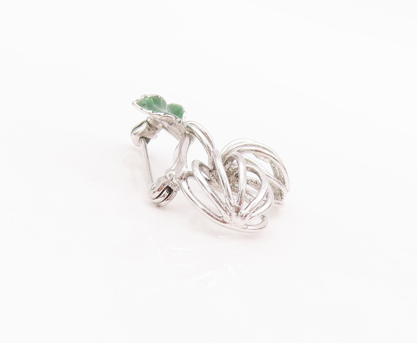 925 Sterling Silver Vintage Brooch Pin Enameled Leaves Cutout Fruit  BP10982