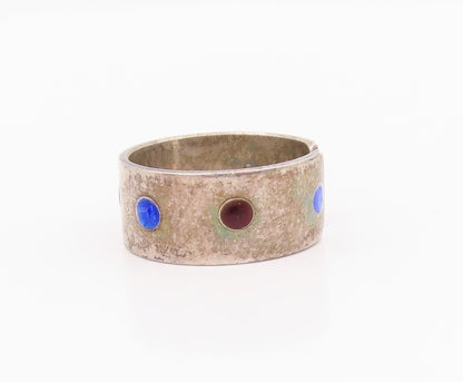925 Sterling Silver Vintage Ring NORWAY Two Tone Enameled Circles  Sz 7  RG33069