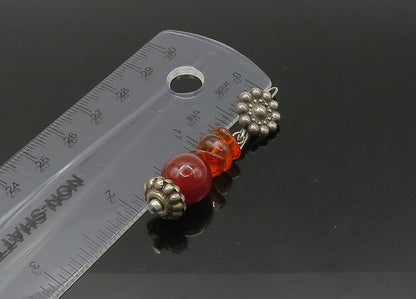 925 Sterling Silver  Vintage Amber Dark Tone Floral Dangle Earrings  EG10843