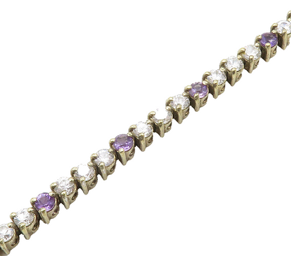 925 Sterling Silver  Vintage Cubic Zirconia & Amethyst Chain Bracelet  BT6275