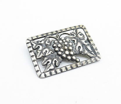 925 Sterling Silver  Vintage Antique Grape Bunch Square Brooch Pin  BP2693