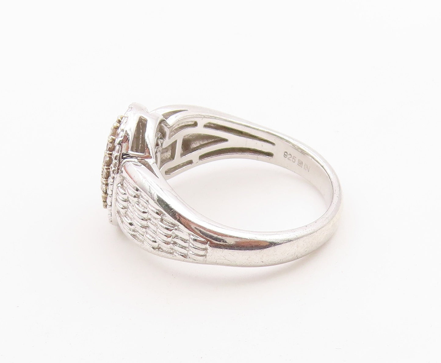 925 Sterling Silver Vintage Ring Real Diamonds Statement Band  Sz 8  RG36485