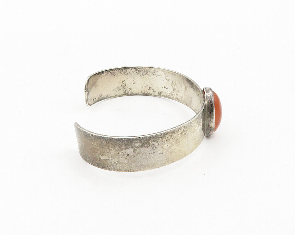925 Sterling Silver  Vintage Cabochon Cut Carnelian Cuff Bracelet  BT7053
