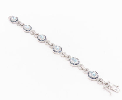 925 Sterling Silver Vintage Bracelet Marquise Cut Topaz Halo Sapphire CZ BT10767