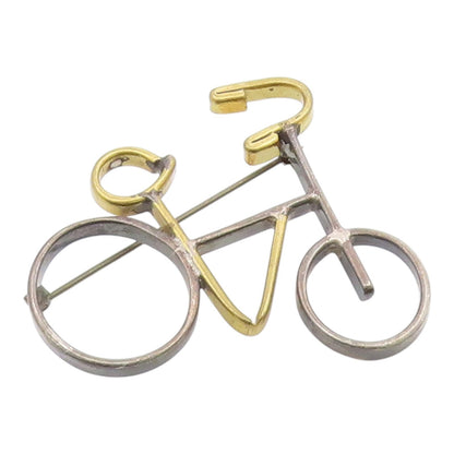 MEXICO 925 Sterling Silver  Vintage Two Tone Bicycle Motif Brooch Pin  BP8769