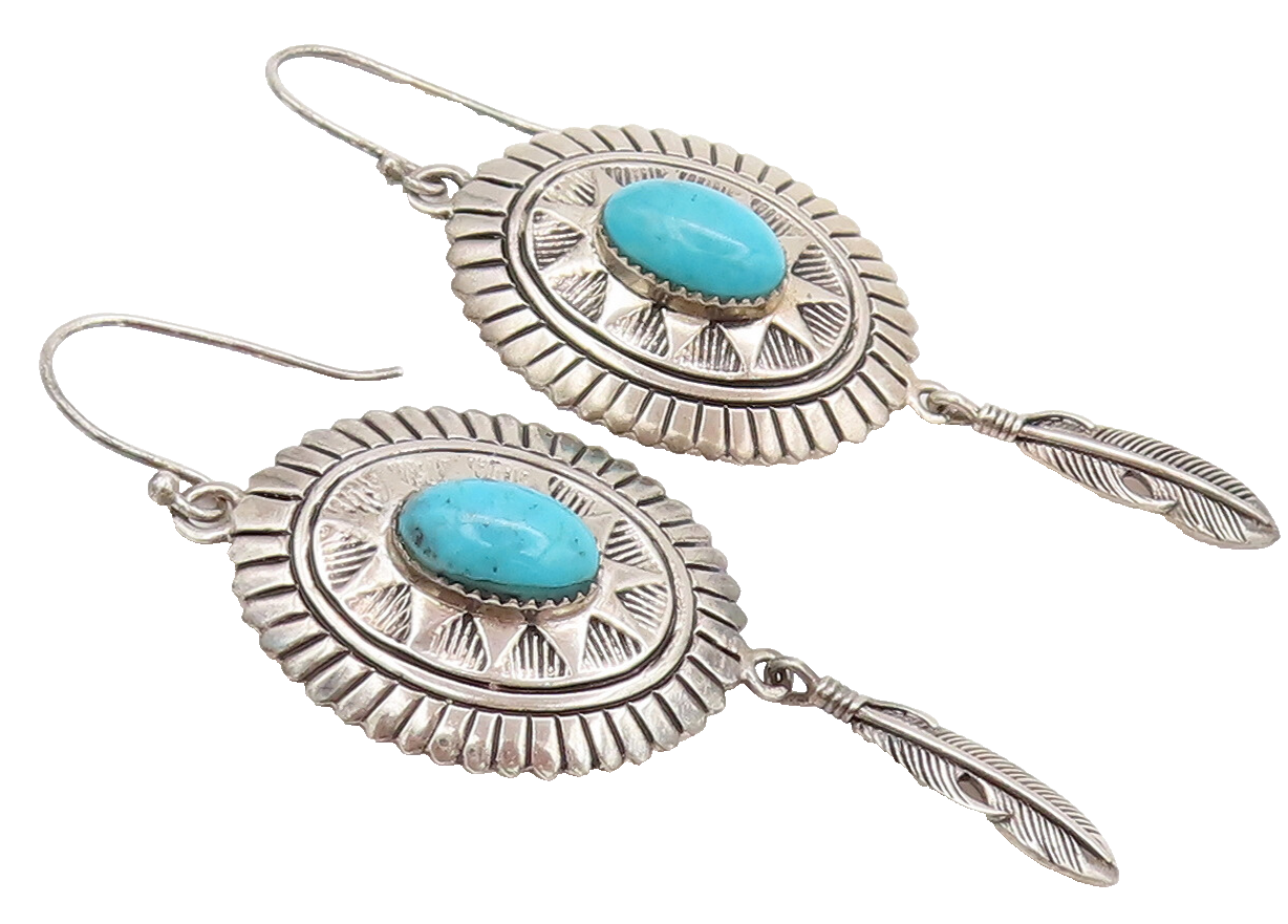 STAUER 925 Silver Vintage Southwestern Etched Turquoise Earrings EG12760