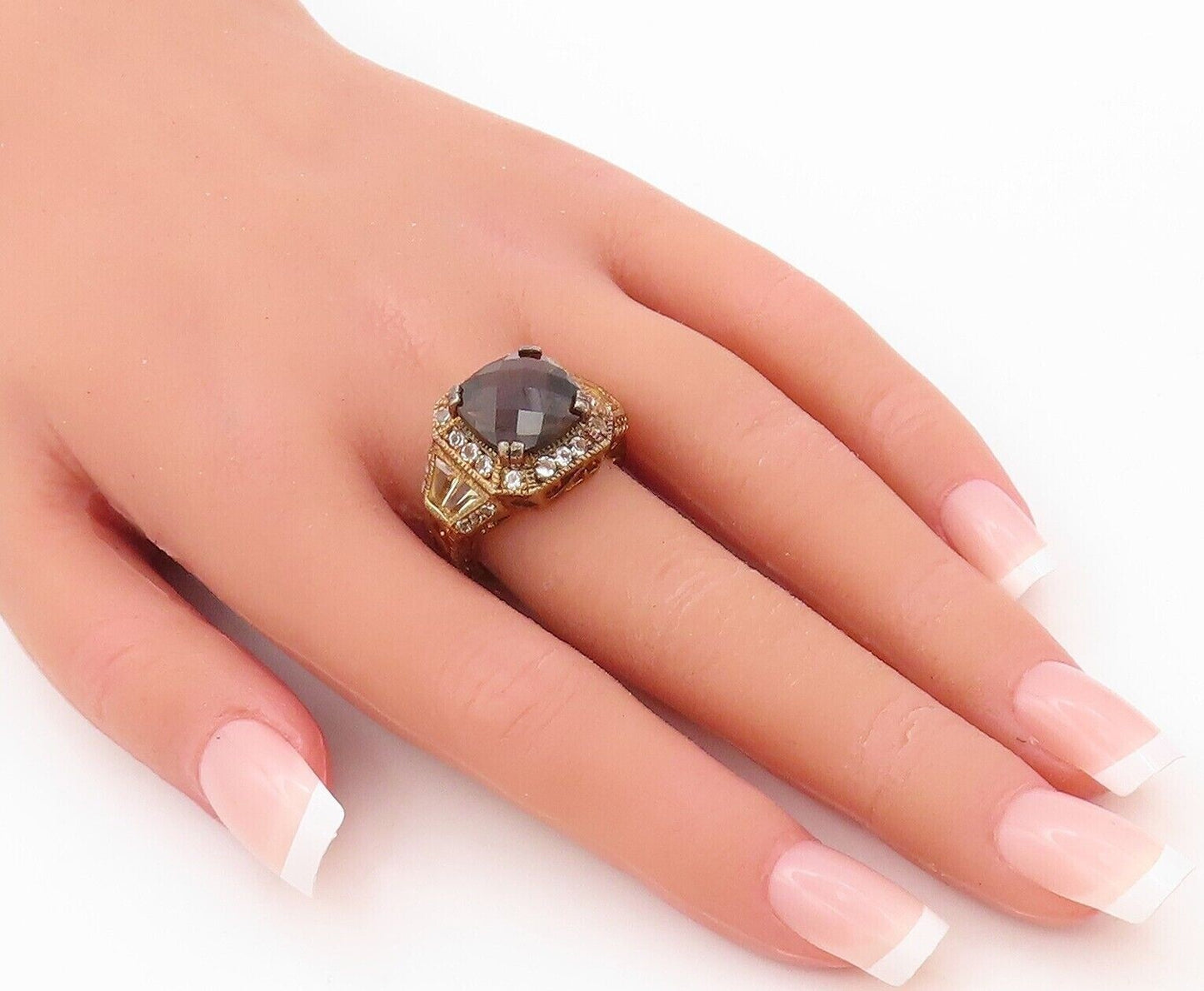 925 Sterling Silver Vintage Ring Gold Plated Topaz Quartz Citrine  Sz 7  RG30195