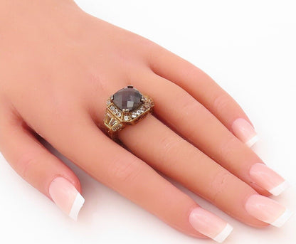 925 Sterling Silver Vintage Ring Gold Plated Topaz Quartz Citrine  Sz 7  RG30195