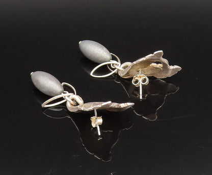 CELIA LANDMAN 925 Silver  Vintage Two Leaves & Stone Dangle Earrings  EG12240