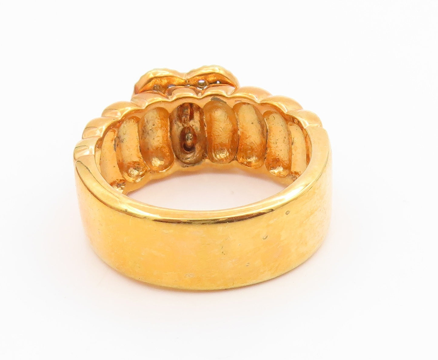 925 Sterling Silver Vintage Ring Gold Plated CZ Love Heart Band  Sz 7  RG35618