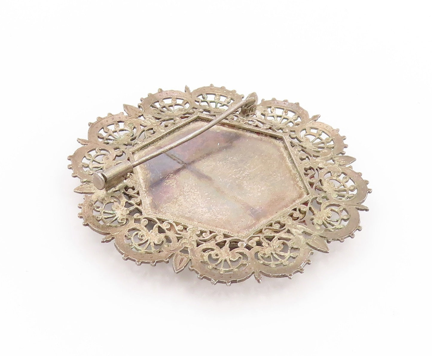 925 Sterling Silver Vintage Brooch Antique Carved Arabic Calligraphy BP11634