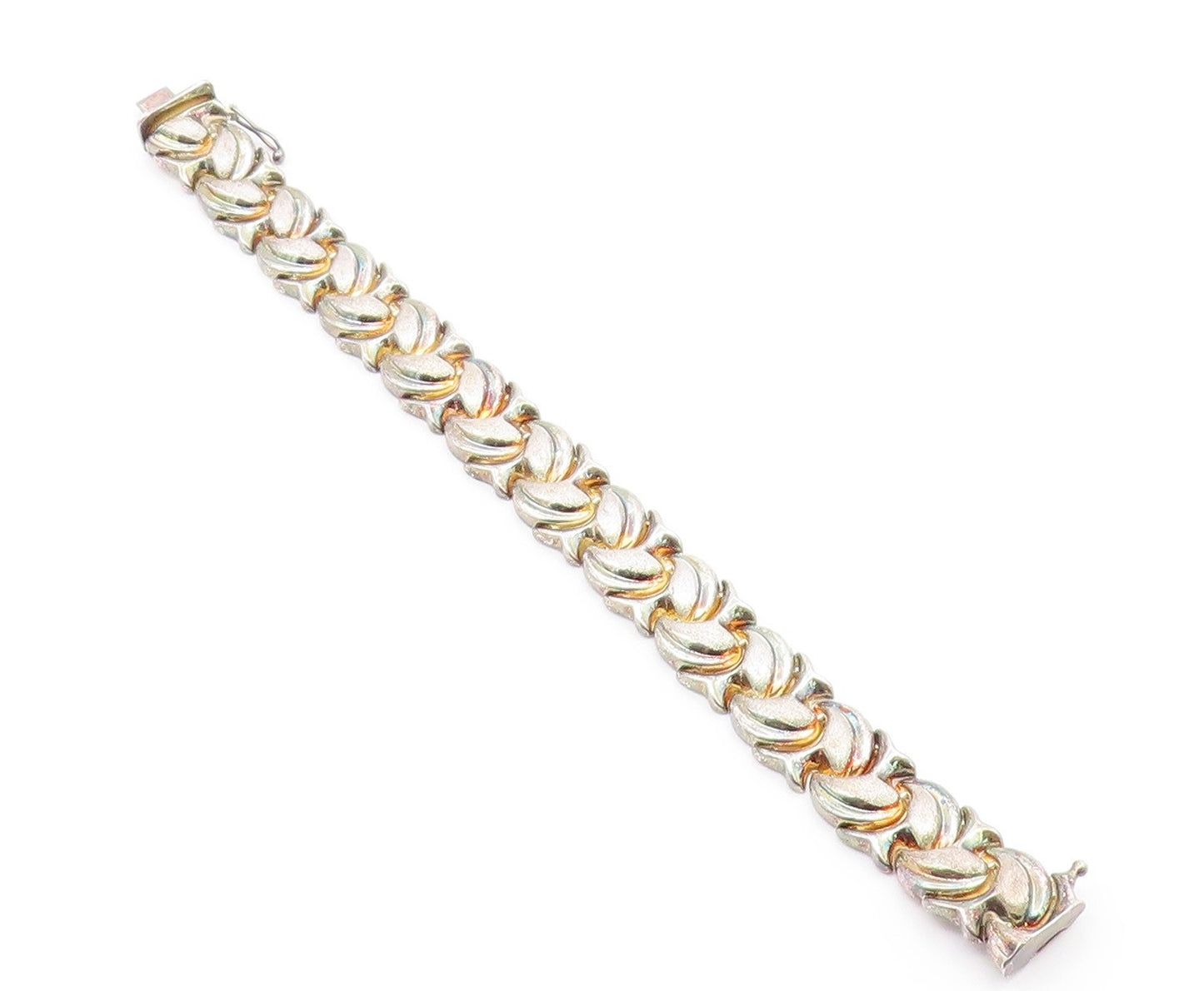 925 Silver  Vintage Brushed & Polished Swirl Abstract Link Bracelet  BT9497