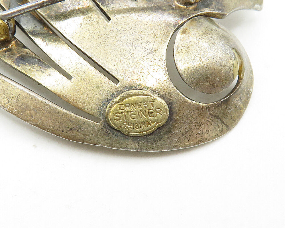 ERNEST STEINER 925 Sterling Silver  Vintage Modernist Design Brooch Pin BP7412
