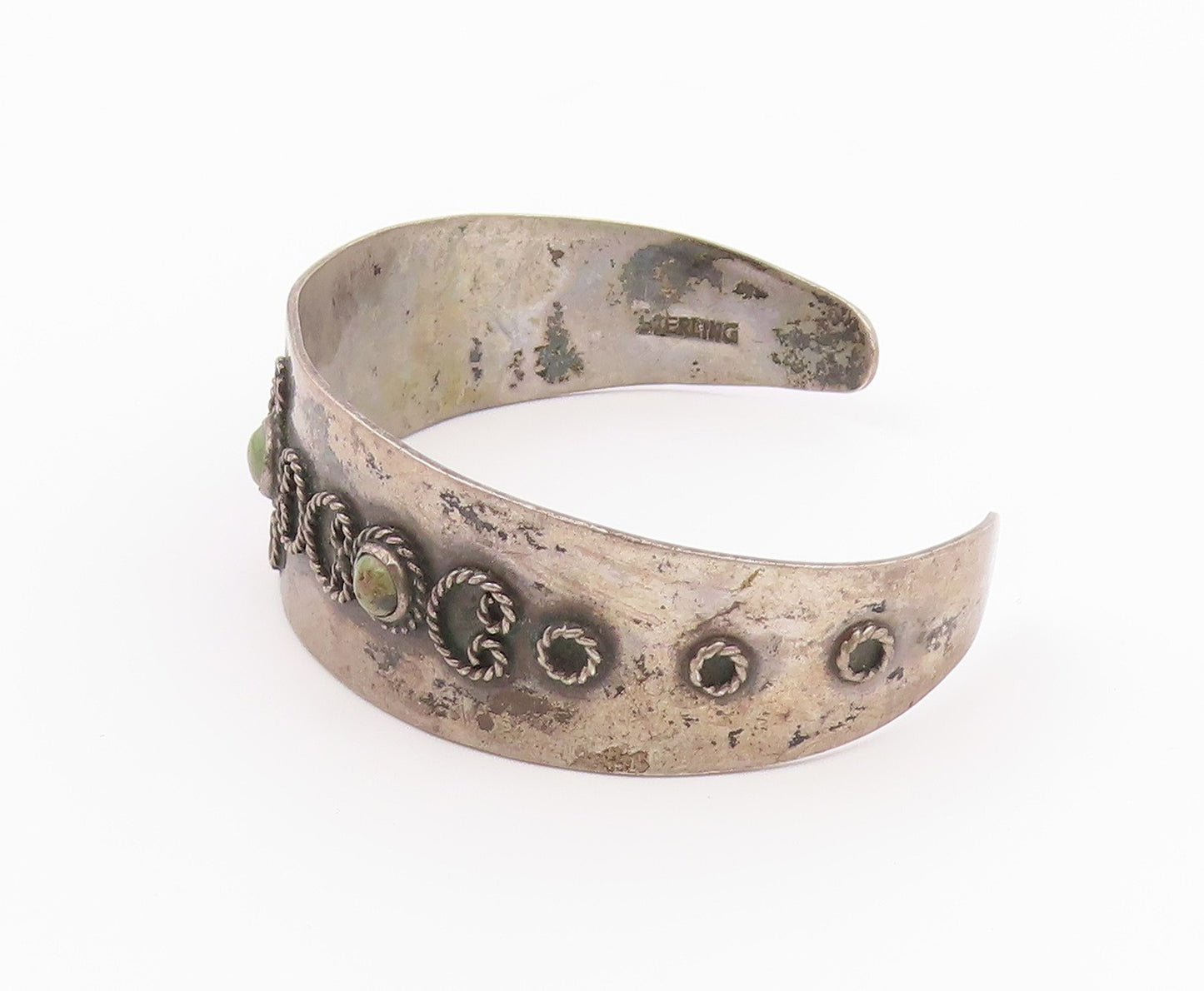 MEXICO 925 Silver  Vintage Antique Turquoise Twist Cuff Bracelet  BT9211
