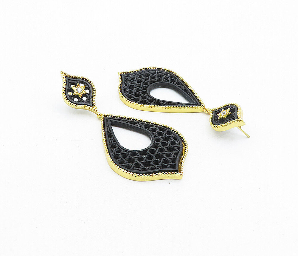 925 Sterling Silver  Topaz Accented Gold Plated Cutout Drop Earrings  EG2675