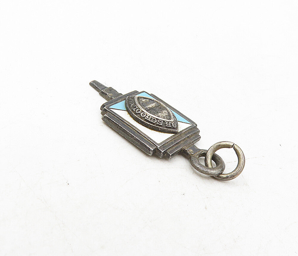 925 Sterling Silver  Vintage Antique Enamel Coated Oxidized Pendant  PT6717