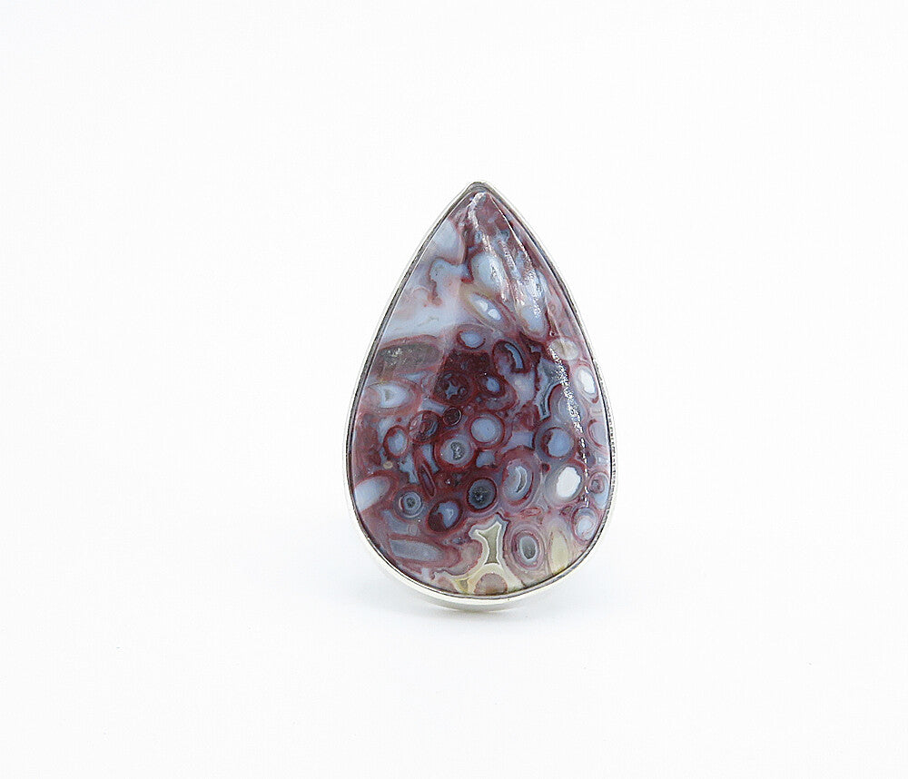 925 Sterling Silver  Cabochon Cut Spotted Jasper Cocktail Ring Sz 7  RG8240