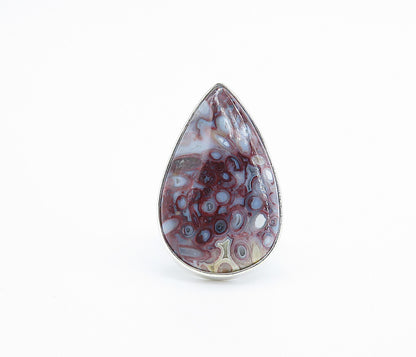 925 Sterling Silver  Cabochon Cut Spotted Jasper Cocktail Ring Sz 7  RG8240