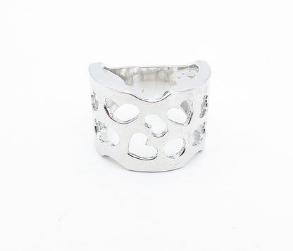 925 Sterling Silver  Shiny Love Heart Cutout Pattern Band Ring Sz 7  RG4043