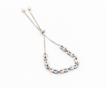 925 Sterling Silver Vintage Bracelet Classic Oval Cut Blue Topaz Link  BT11547