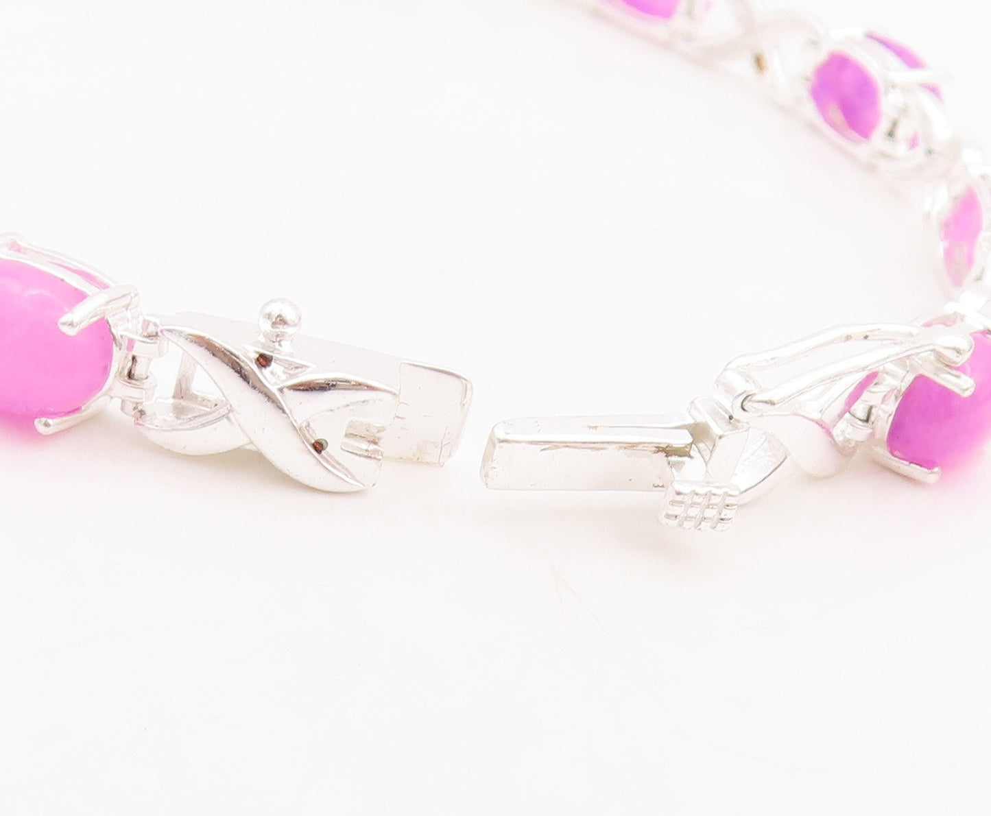 925 Sterling Silver Vintage Bracelet Oval Cut Purple Gemstones X Links  BT10666