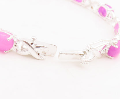 925 Sterling Silver Vintage Bracelet Oval Cut Purple Gemstones X Links  BT10666