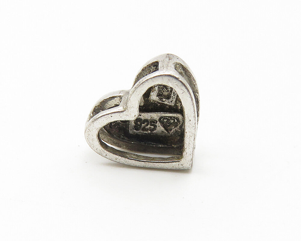 925 Sterling Silver  Vintage Genuine Diamond Accent Love Heart Pendant  PT8319