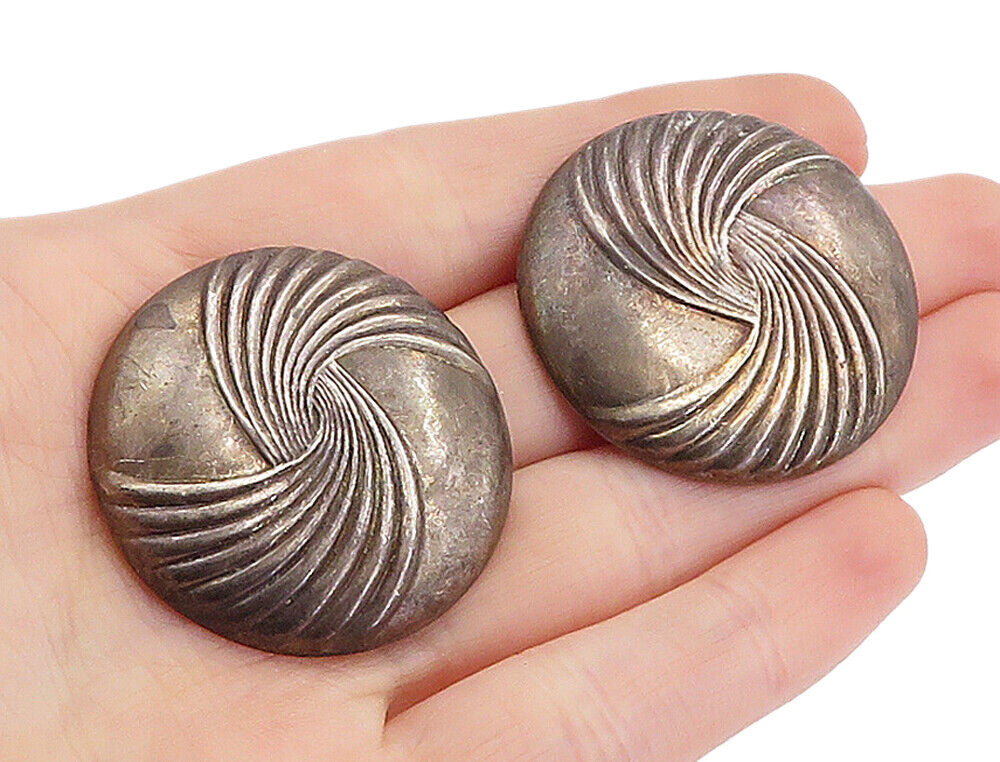 925 Sterling Silver  Vintage Dark Tone Raised Detail Hollow Earrings  EG2418