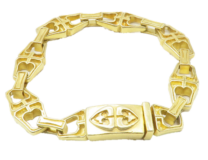 925 Sterling Silver  Vintage Shiny Gold Plated Heart Chain Bracelet  BT5366