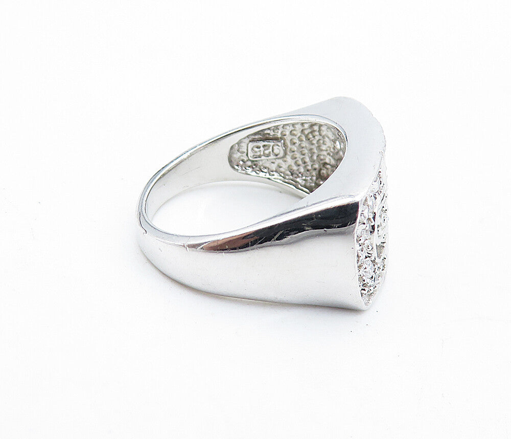 925 Sterling Silver  White Topaz Shiny Square Dome Band Ring Sz 6  RG6379