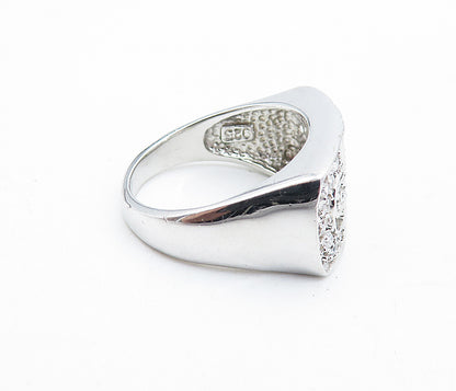 925 Sterling Silver  White Topaz Shiny Square Dome Band Ring Sz 6  RG6379