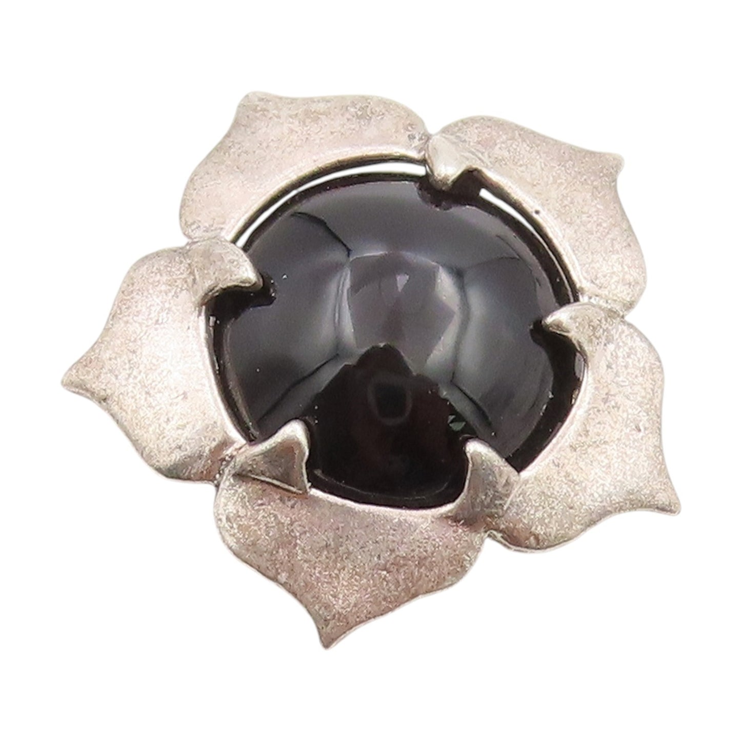 925 Sterling Silver Vintage Pendant Cabochon Onyx Floral Petal Charm  PT25486