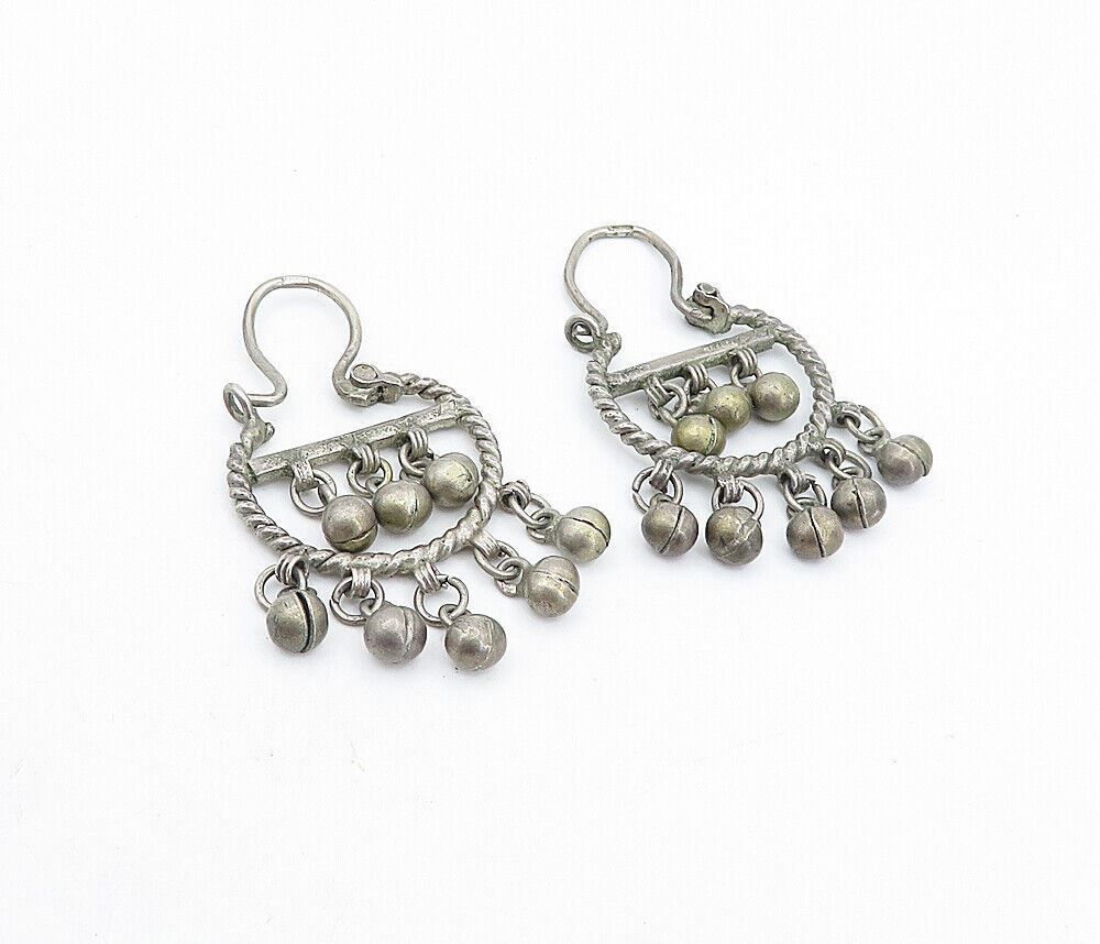 925 Sterling Silver  Vintage Antique Dangling Ball Beads Drop Earrings  EG2834