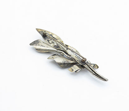 925 Sterling Silver  Vintage Ribbon Bow Tied Flowers Motif Brooch Pin  BP2062