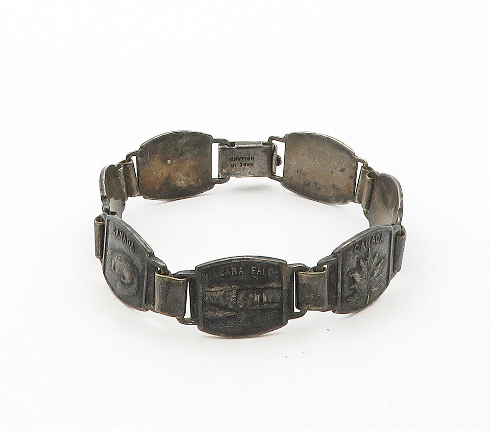 HOLLAND 925 Sterling Silver  Vintage Oxidized Canada Chain Bracelet  BT6289