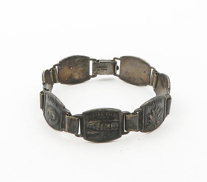 HOLLAND 925 Sterling Silver  Vintage Oxidized Canada Chain Bracelet  BT6289