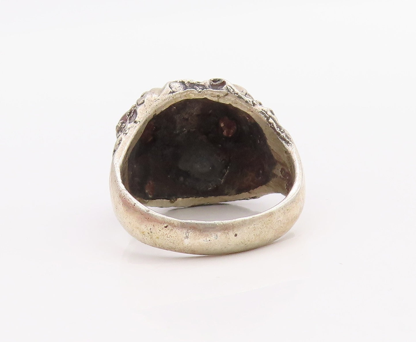 925 Sterling Silver Vintage Ring Cabochon Gemstone Eyed Owl Design Sz 9  RG33278