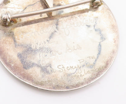 925 Sterling Silver Vintage Brooch MARGIE LOMBARD Engraved Story Pin  BP12003