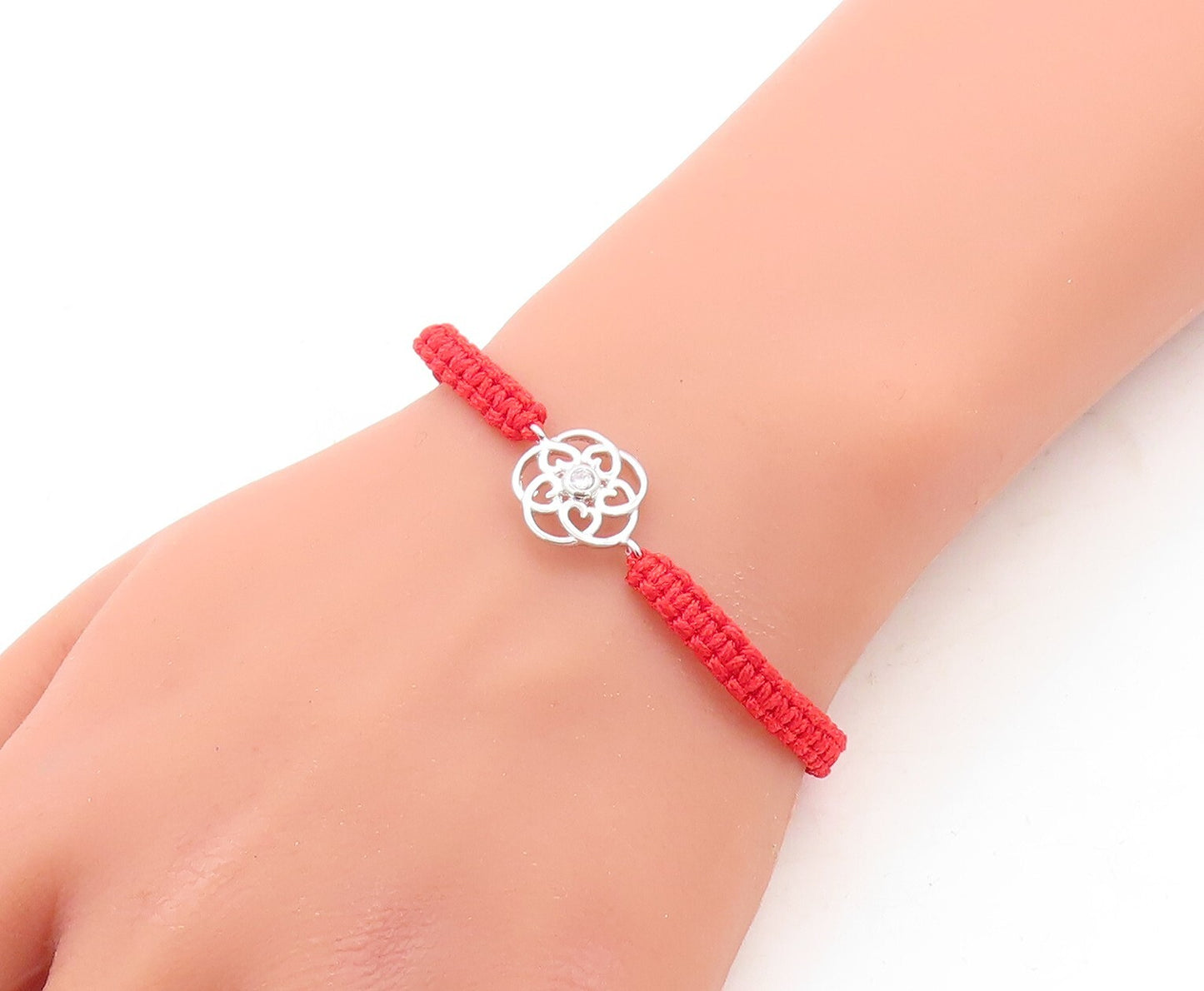 925 Silver  Cubic Zirconia Floral Love Adjustable Friendship Bracelet  BT1020