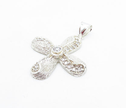 925 Sterling Silver  Vintage Cubic Zirconia Shiny Etched Cross Pendant  PT3871
