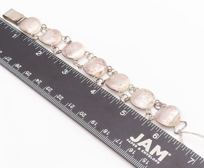 925 Sterling Silver Vintage Bracelet Antique Carved Coin Linked  BT10636