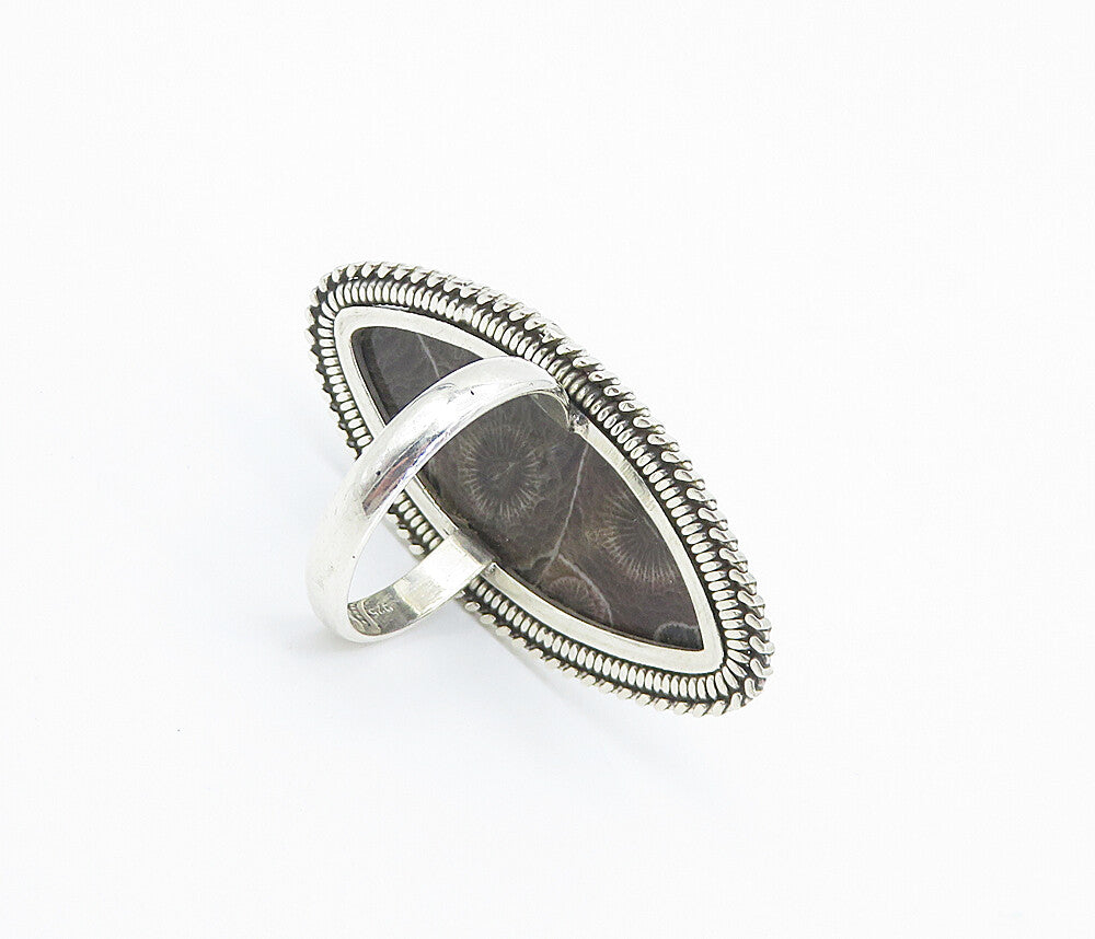 925 Sterling Silver  Brown Spotted Jasper Pointed Cocktail Ring Sz 9  RG8444