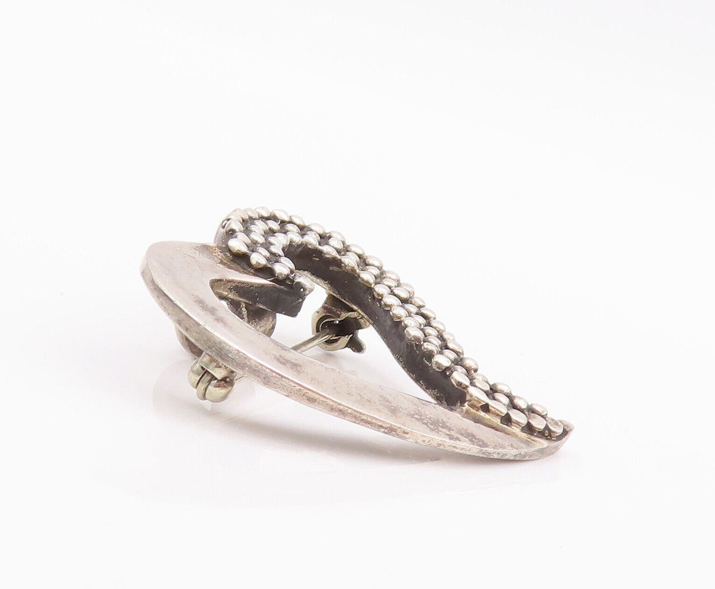 925 Sterling Silver Vintage Brooch Pin Minimalist Beaded Carved Heart  BP10934