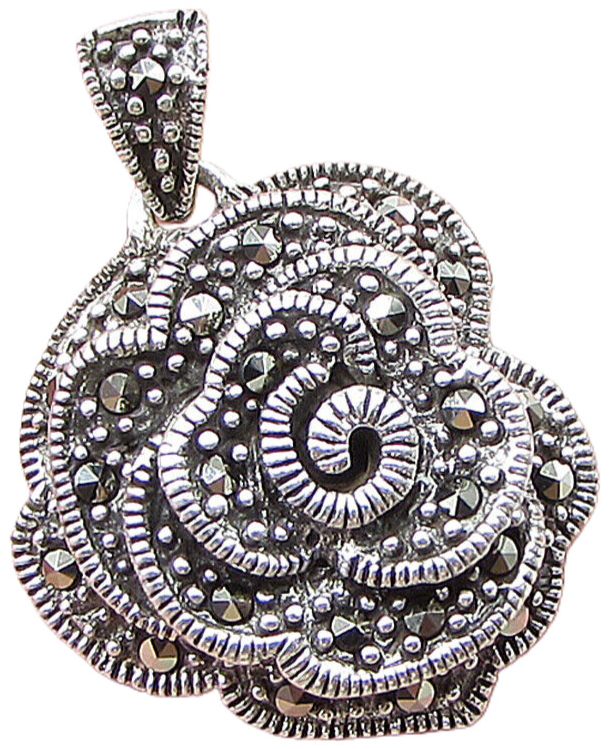 925 Sterling Silver  Marcasite Wild Spring Flower Drop Pendant  PT1379