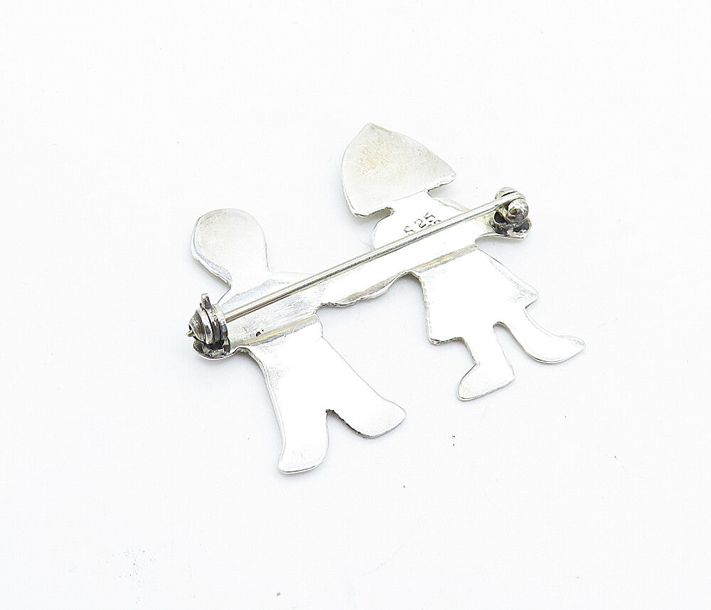 MEXICO 925 Sterling Silver  Vintage 2 Tone Love Heart Couple Brooch Pin BP2745