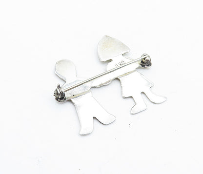 MEXICO 925 Sterling Silver  Vintage 2 Tone Love Heart Couple Brooch Pin BP2745
