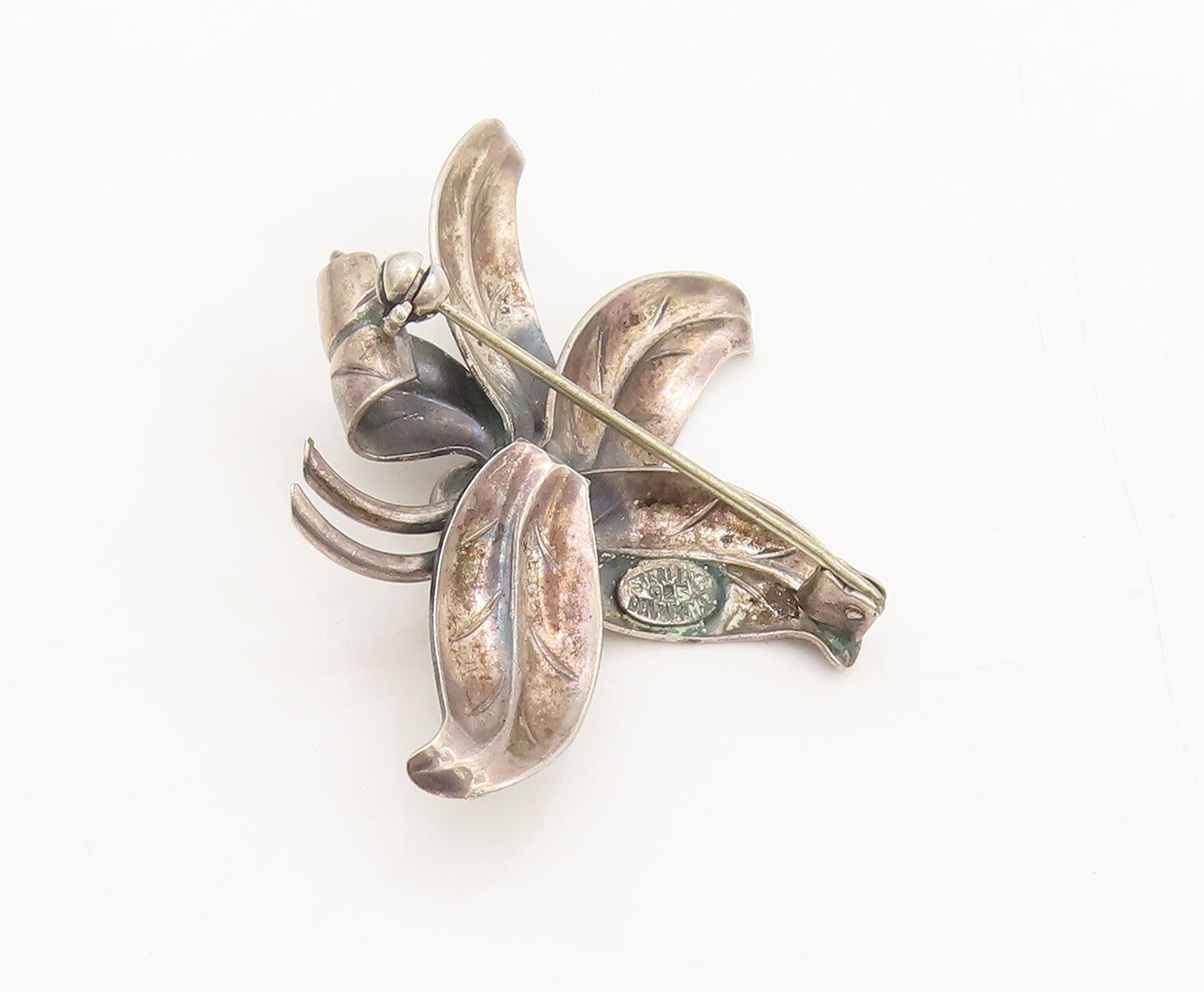DENMARK 925 Silver  Vintage 3D Cutout Petals Beaded Flower Brooch Pin  BP10385