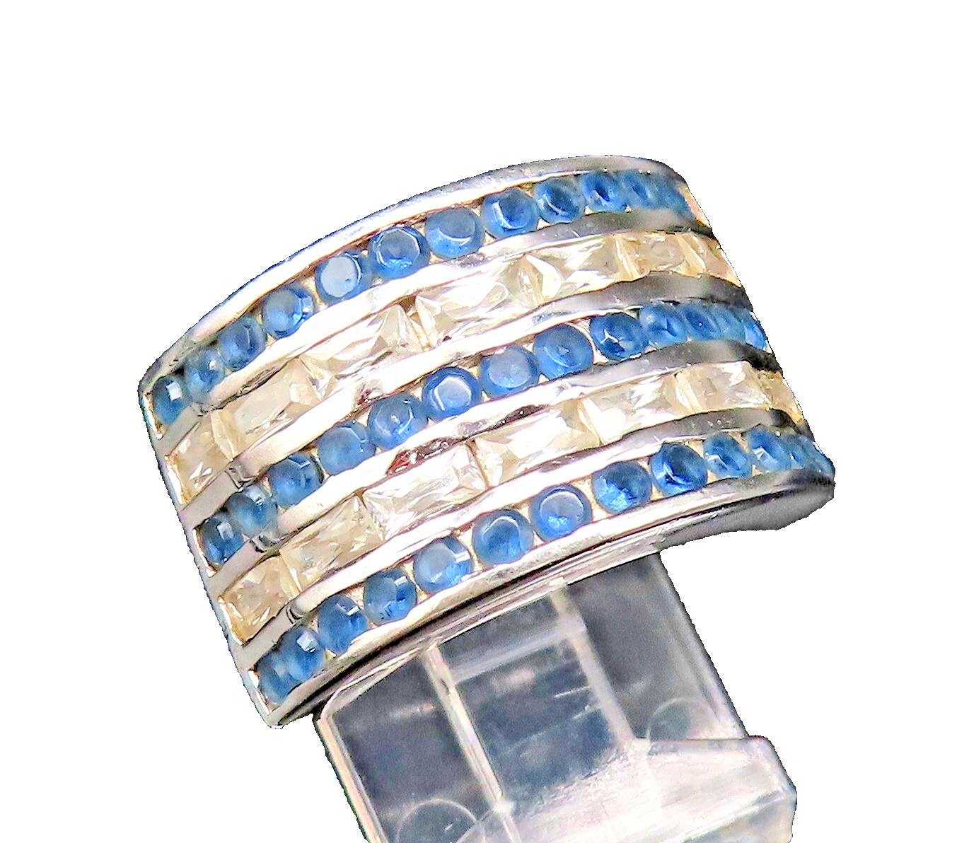 925 Silver  Vintage Five Row Sapphire & Topaz Pattern Band Ring Sz 7  RG25934