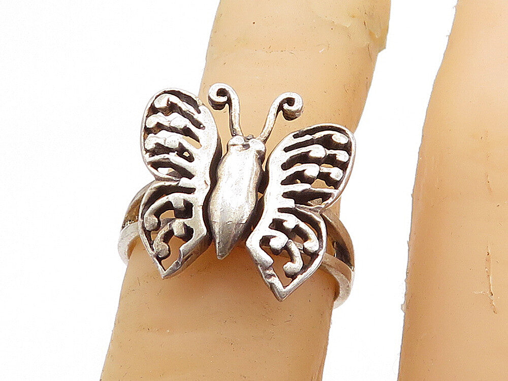 925 Sterling Silver  Vintage Butterfly Motif Split Band Ring Sz 5.5  RG6261